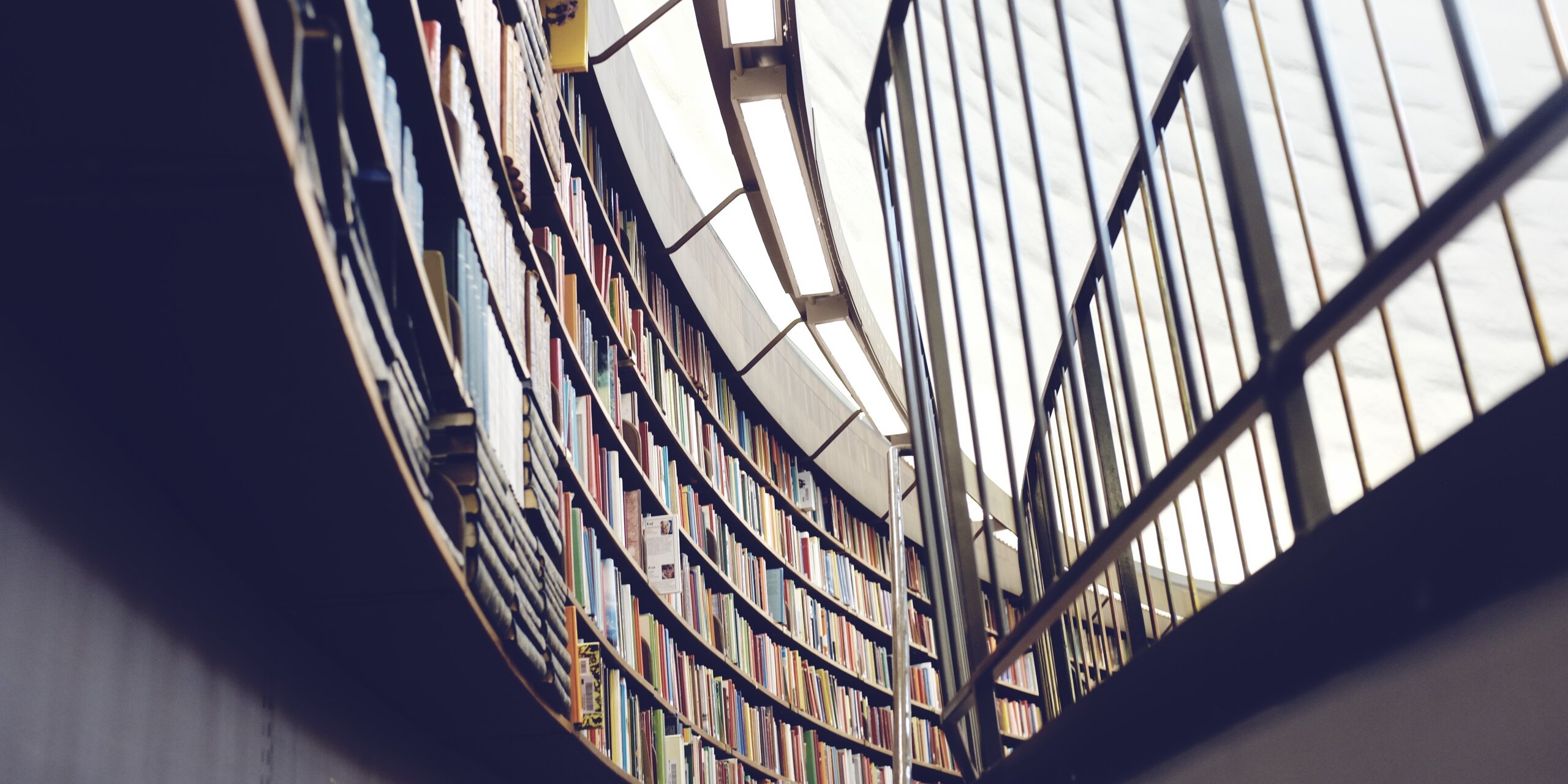 Bibliothek mit einer abgerundeten Wand voller Bücher